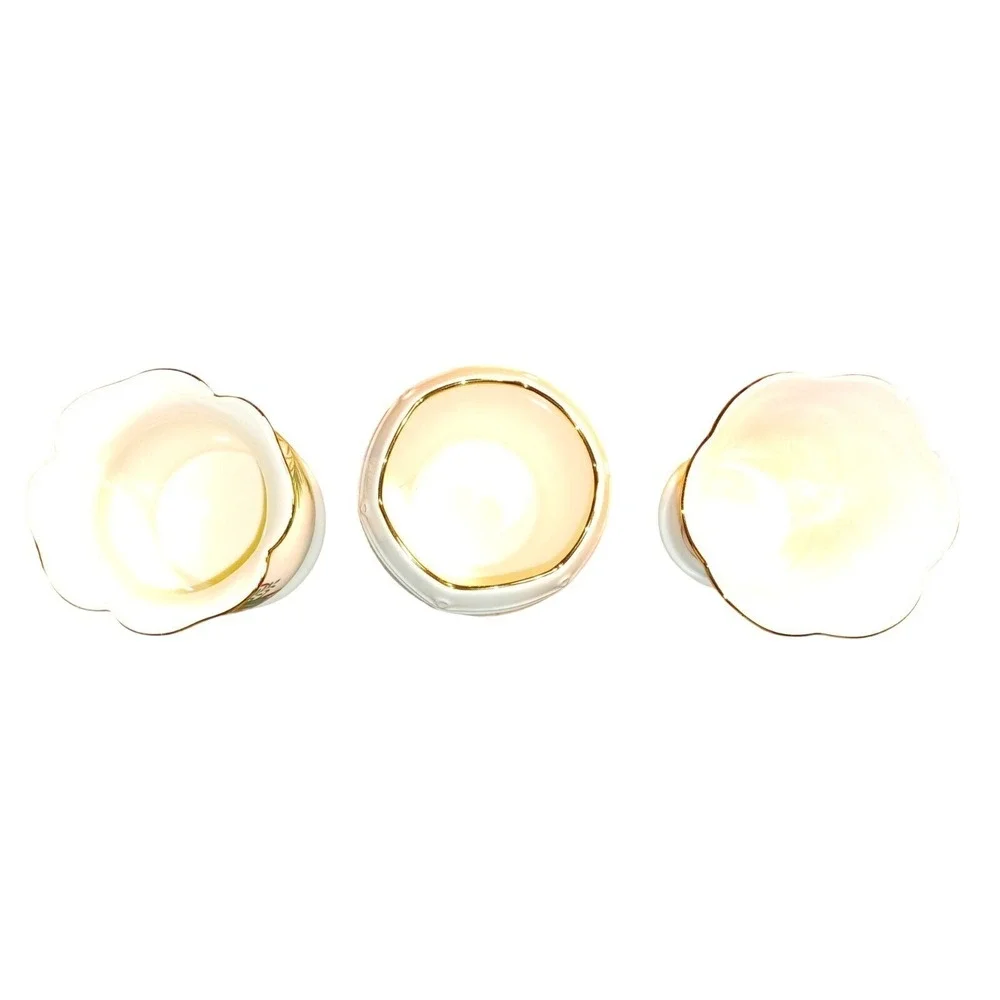 Lenox Holiday Candy Cane Votive Candle Holder Set 3 Ivory‎ Gold Trim Fine China
